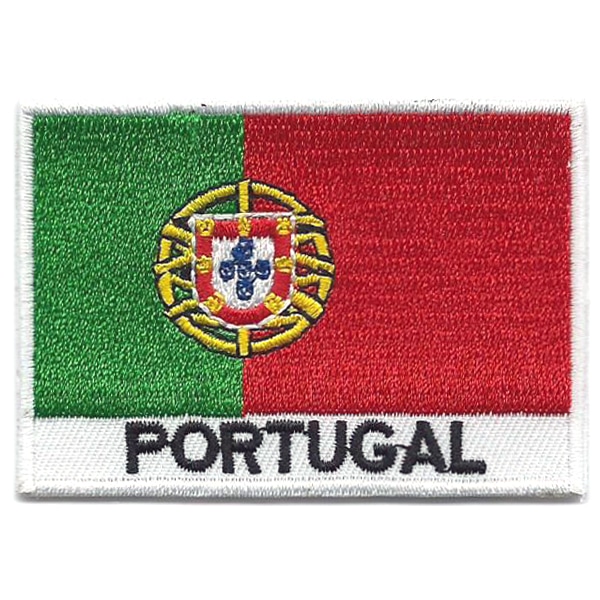 Embroidered iron on national flag of Portugal with name text.