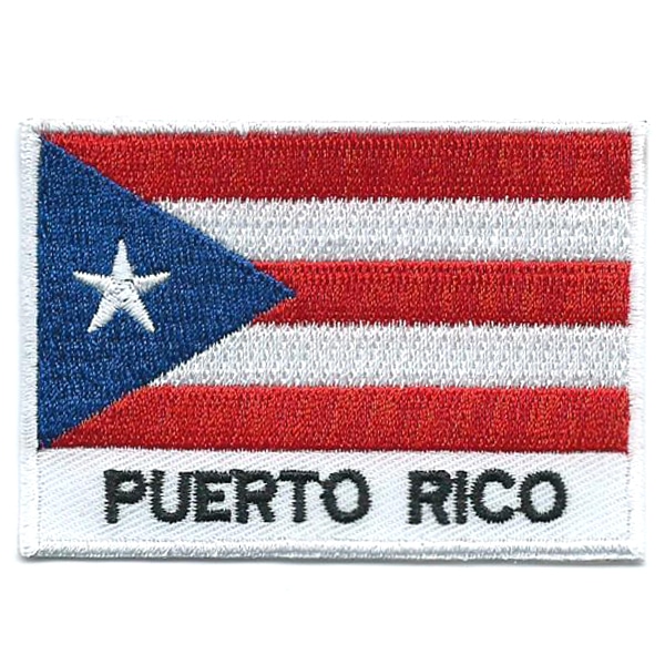 Embroidered iron on national flag of Puerto Rico with name text.