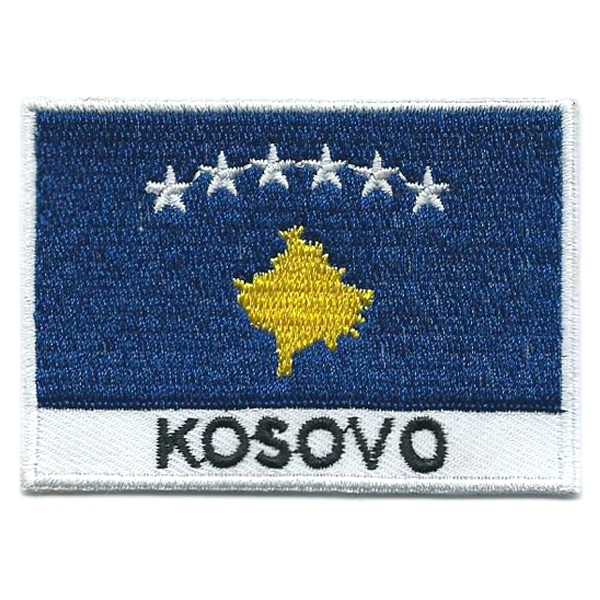 Embroidered iron on national flag of Kosovo with name text