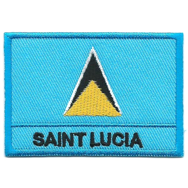 Embroidered iron on national flag of Saint Lucia with name text.