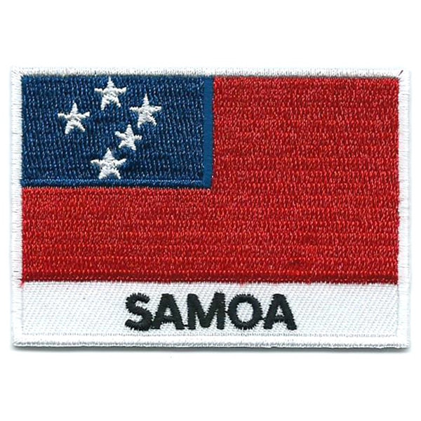 Embroidered iron on national flag of Samoa with name text.