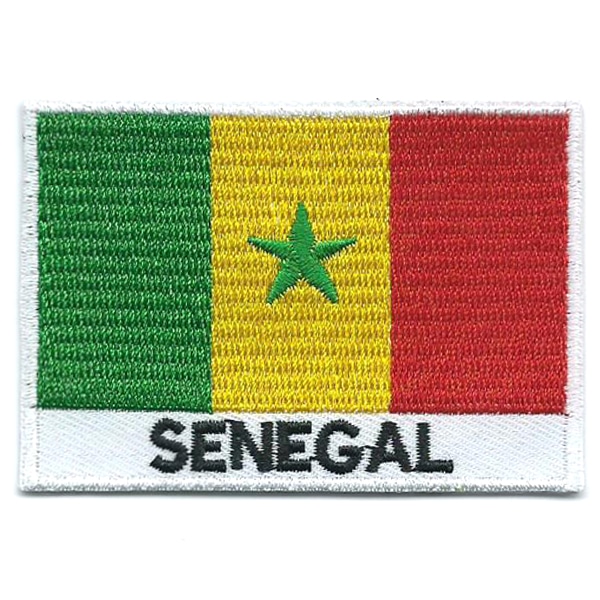 Embroidered iron on national flag of Senegal with name text.