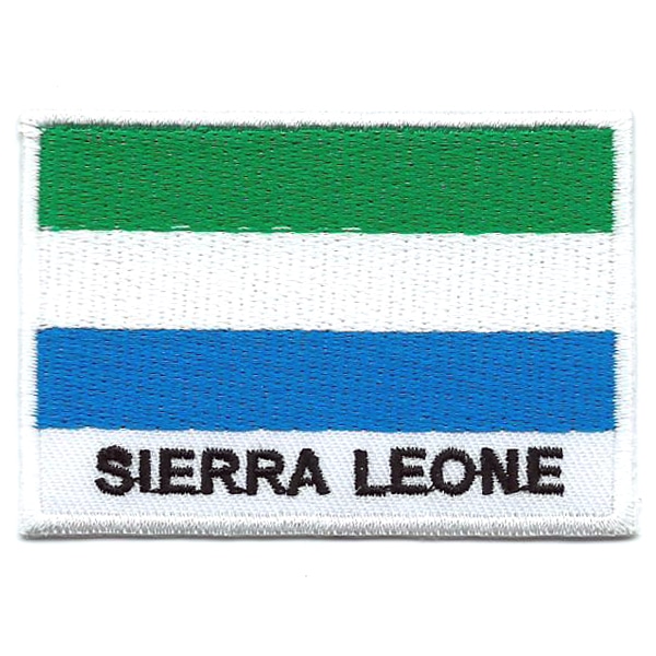 Embroidered iron on national flag of Sierra Leone with name text.