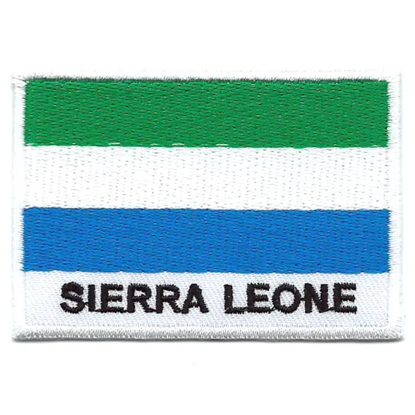 Embroidered iron on national flag of Sierra Leone with name text.