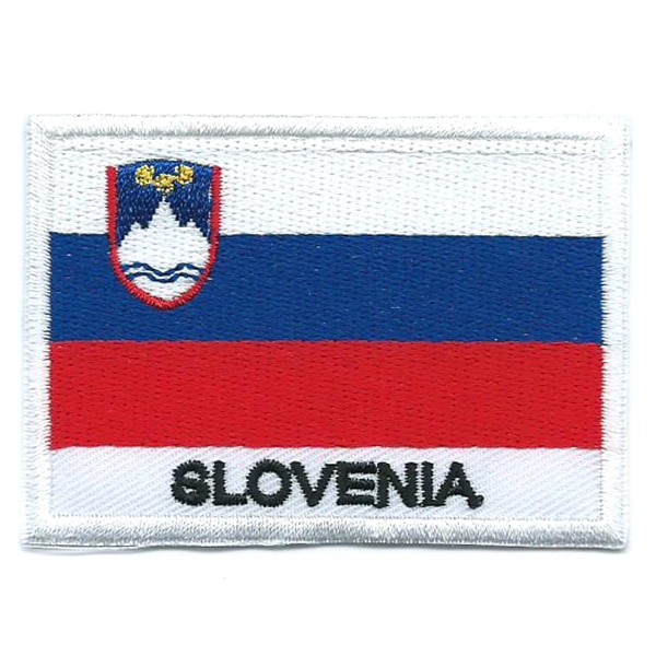 Embroidered iron on national flag of Slovenia with name text.
