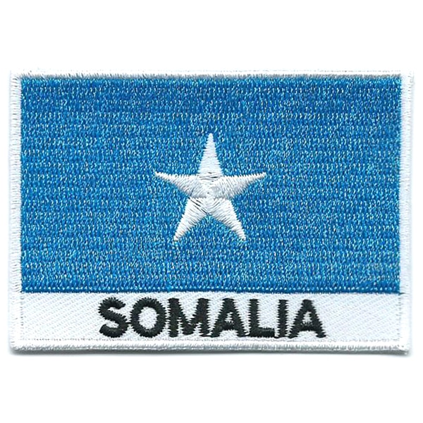 Embroidered iron on national flag of Somalia with name text.