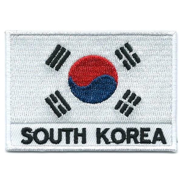 Embroidered iron on national flag of South Korea with name text.
