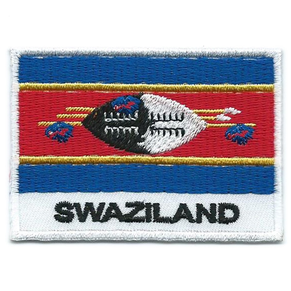Embroidered iron on national flag of Swaziland with name text.