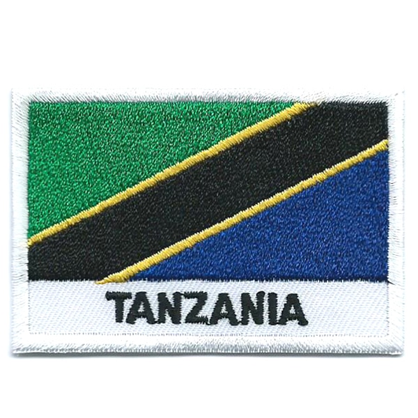 Embroidered iron on national flag of Tanzania with name text.