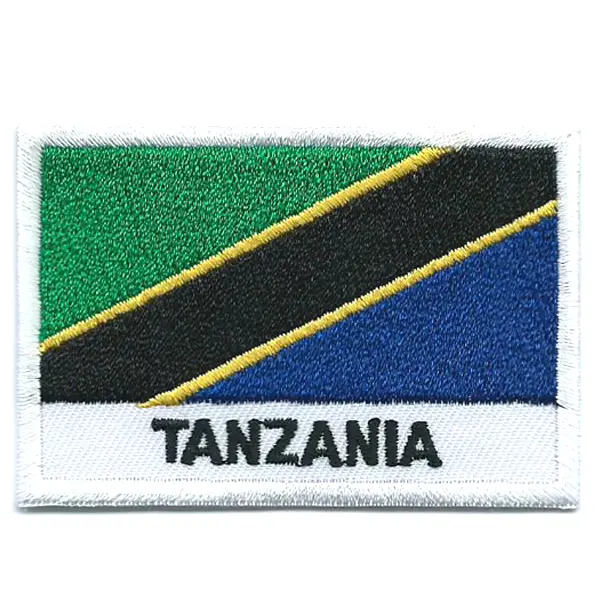 Embroidered iron on national flag of Tanzania with name text.