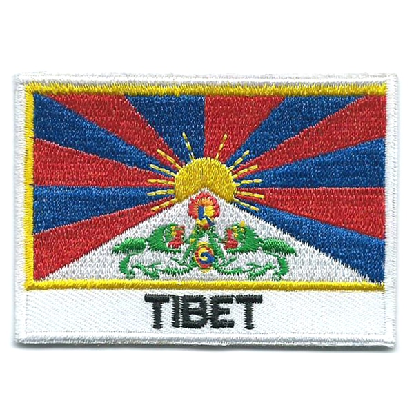 Embroidered iron on national flag of Tibet with name text.