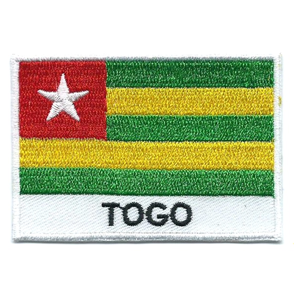 Embroidered iron on national flag of Togo with name text.