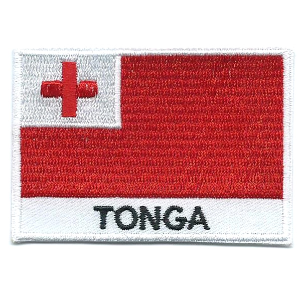 Embroidered iron on national flag of Tonga with name text.