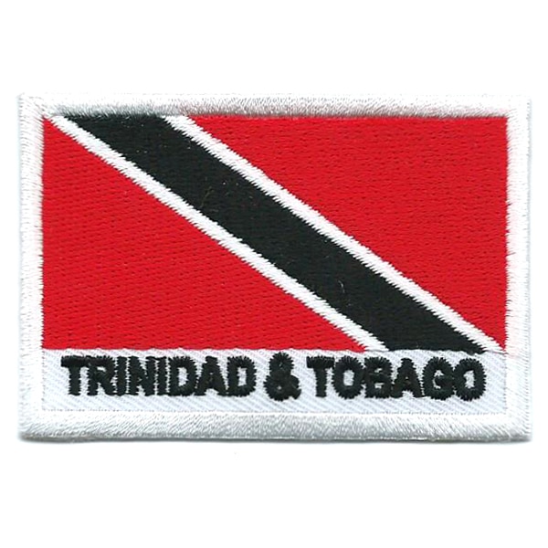 Embroidered iron on national flag of Trinidad and Tobago with name text.