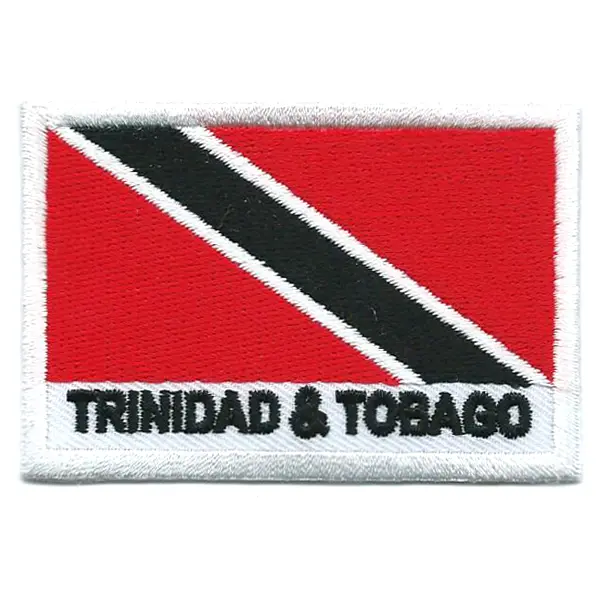 Embroidered iron on national flag of Trinidad and Tobago with name text.