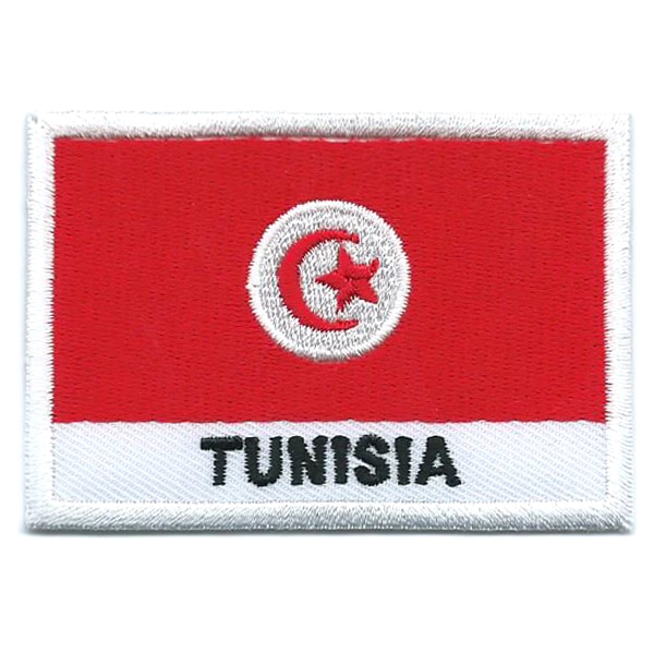 Embroidered iron on national flag of Tunisia with name text.