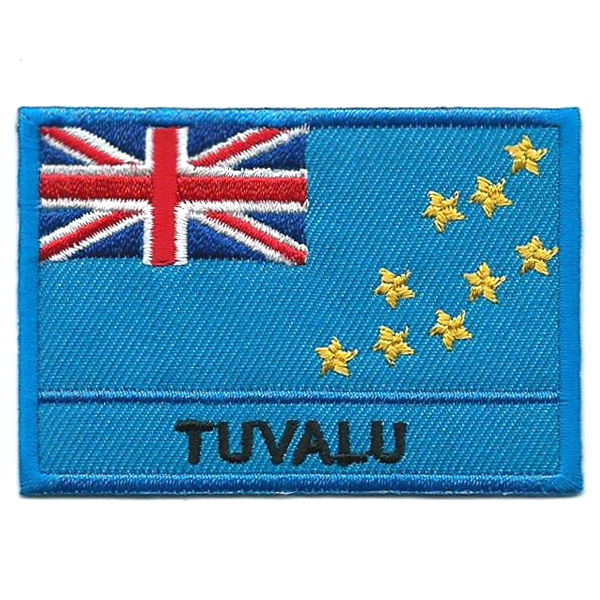 Embroidered iron on national flag of Tuvalu with name text.