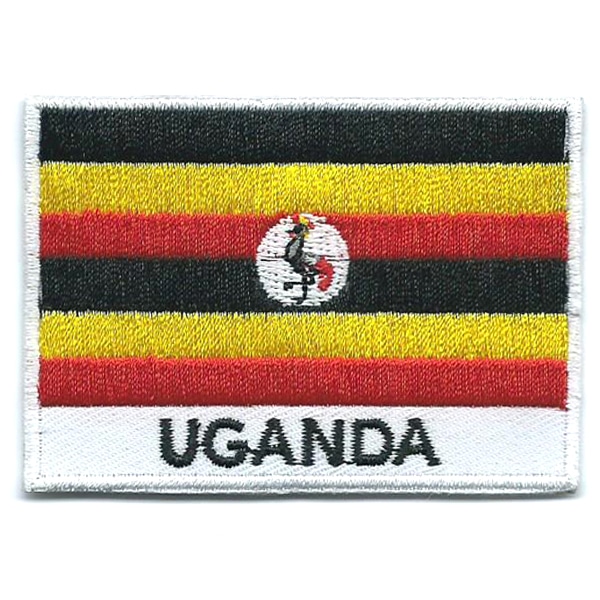 Embroidered iron on national flag of Uganda with name text.