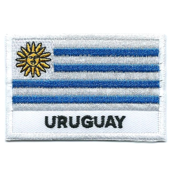 Embroidered iron on national flag of Uruguay with name text.