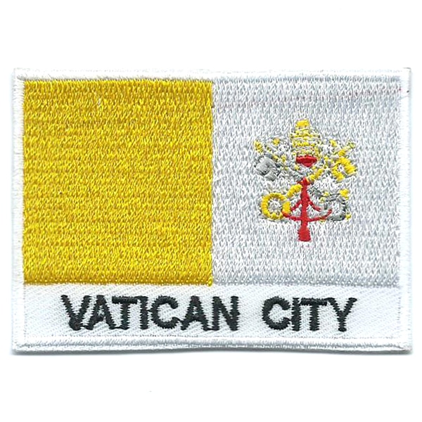 Embroidered iron on national flag of Vatican City with name text.