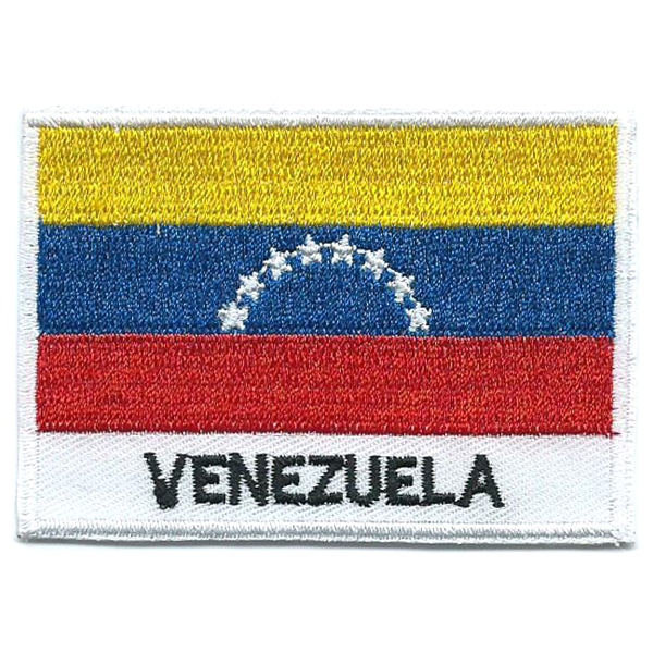 Embroidered iron on national flag of Venezuela with name text.