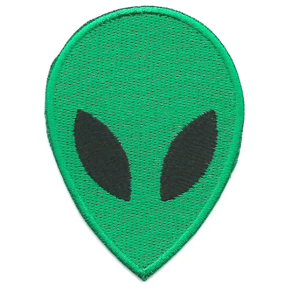 Iron on embroidered green alien head patch