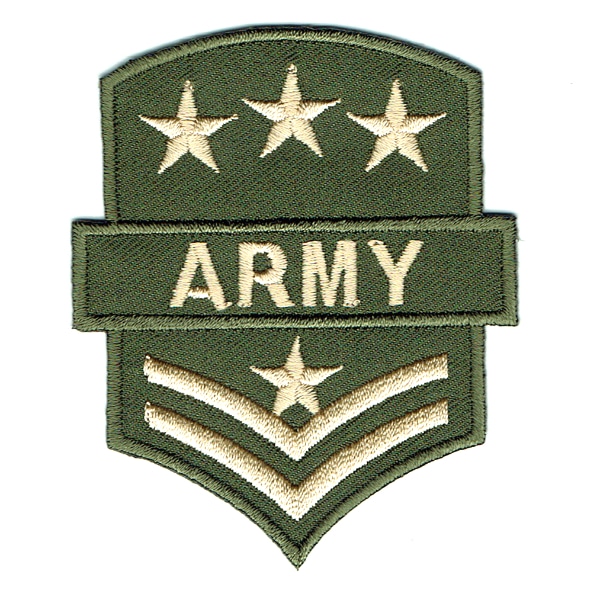 Army green iron on embroidered army rank with stars patch