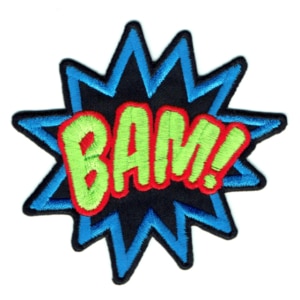 Iron on embroidered BAM word patch