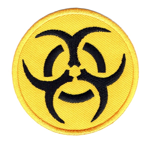 Iron on embroidered round yellow biohazard patch