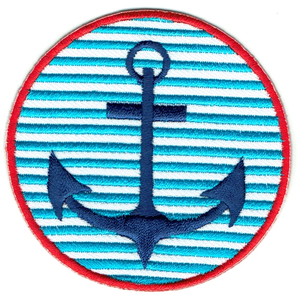 Iron on embroidered round blue anchor patch
