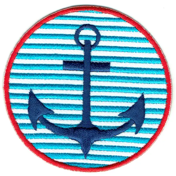 Iron on embroidered round blue anchor patch