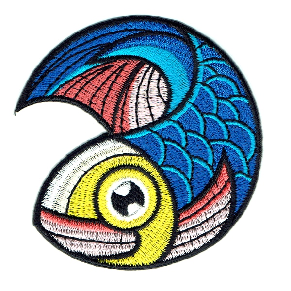 Iron on embroidered blue koi carp fish patch