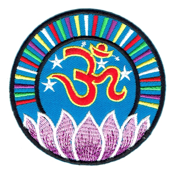 Iron on embroidered round blue lotus Om patch