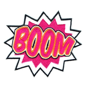 Iron on embroidered boom speech bubble patch