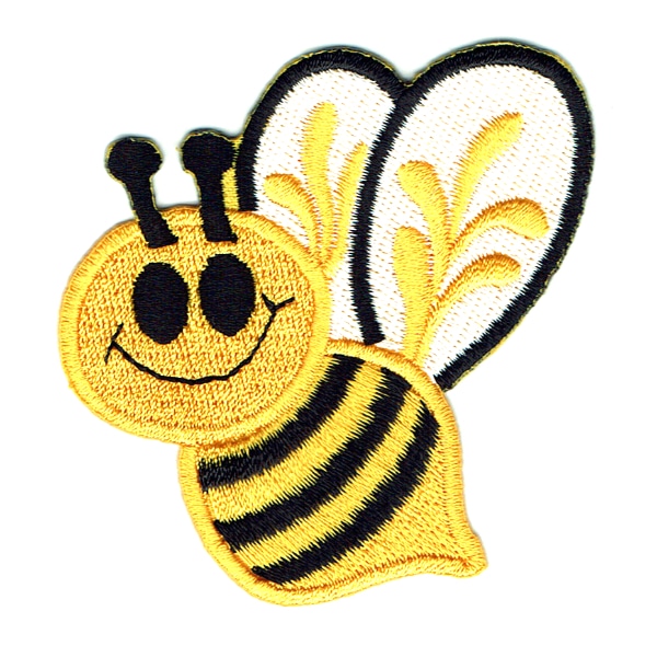 Yellow and black embroidered bumble bee iron on patch
