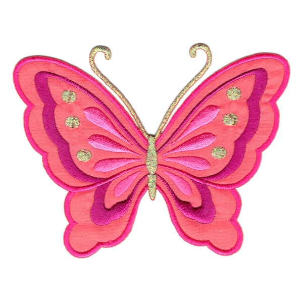 Iron on embroidered hot pink butterfly patch