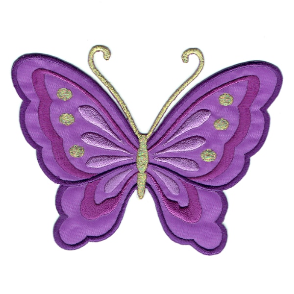 Iron on embroidered purple butterfly patch