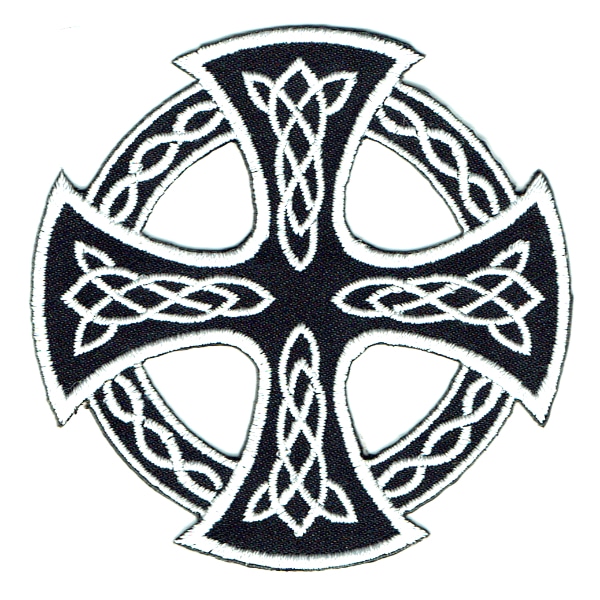 Iron on embroidered black celtic cross patch