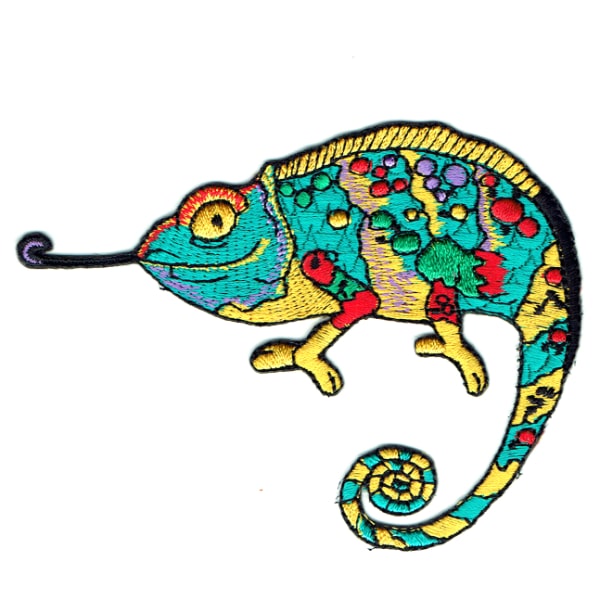 Iron on embroidered chameleon patch