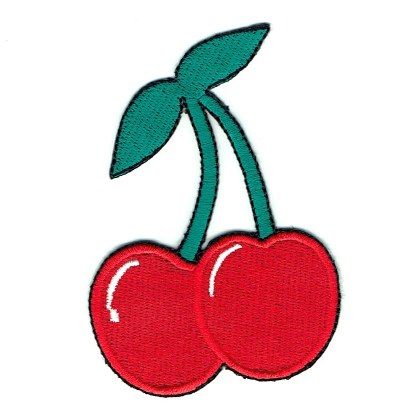 Iron on embroidered red cherry pair patch