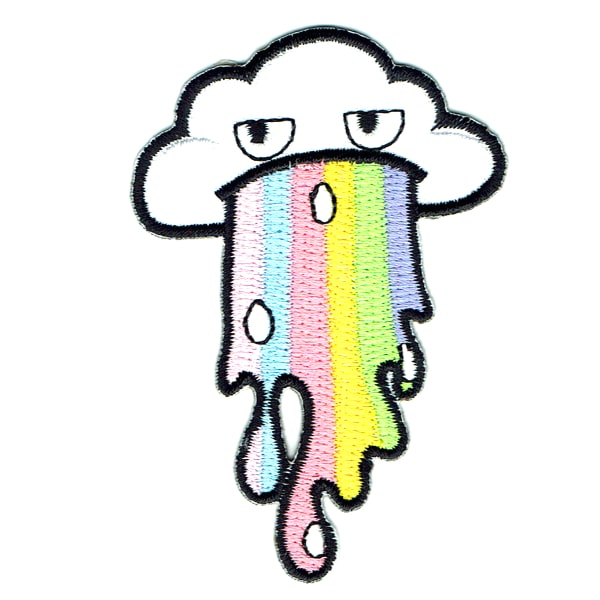 Iron on embroidered cloud rainbow vomit patch