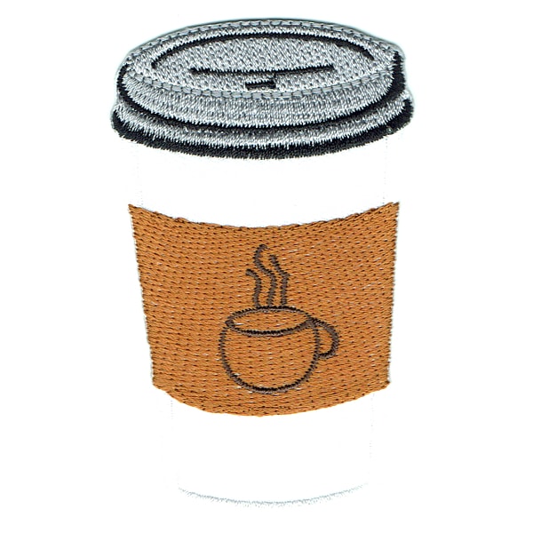 Iron on embroidered white coffee cup patch