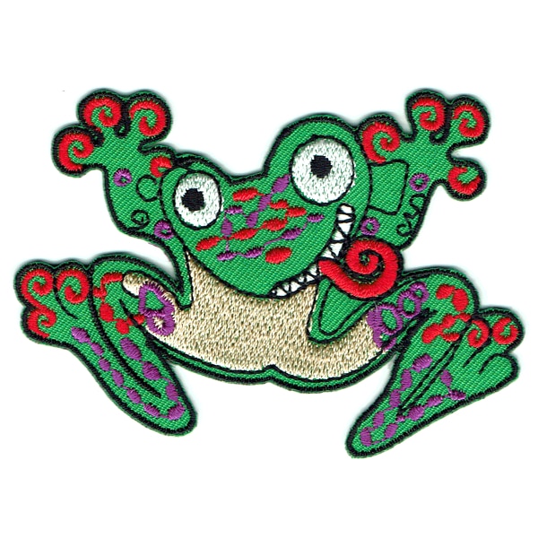 Iron on embroidered green crazy frog patch