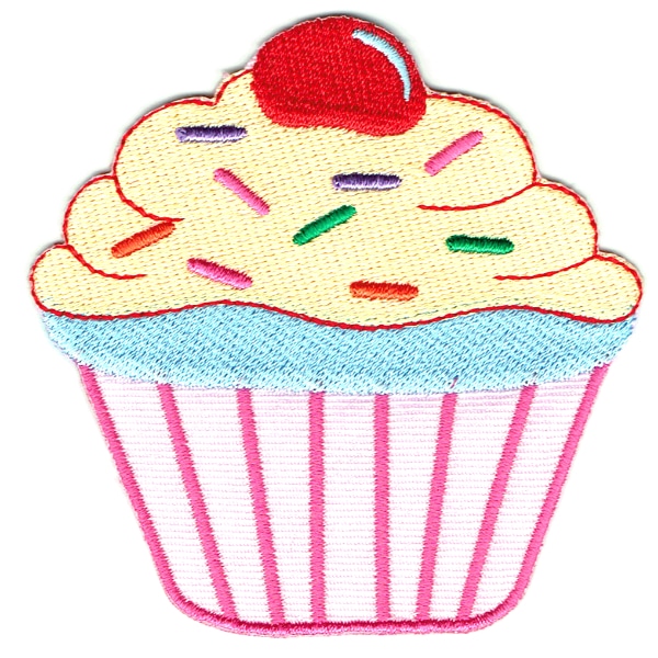 Iron on embroidered pink vanilla cream cupcake patch