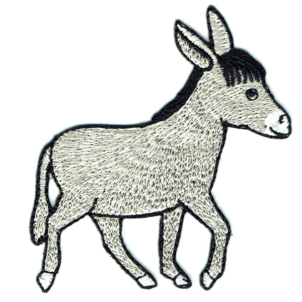 Iron on embroidered grey donkey patch