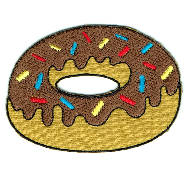 Iron on embroidered chocolate donut patch