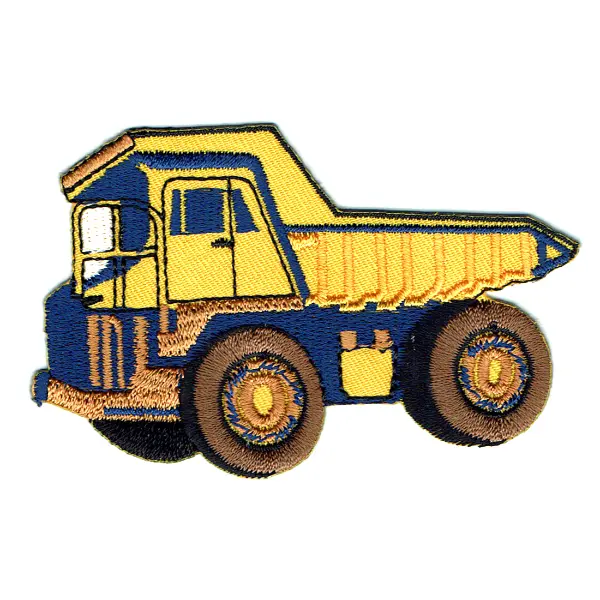 Iron on embroidered yellow dump truck patch
