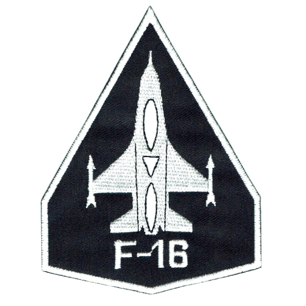 Iron on embroidered black F-16 plane patch