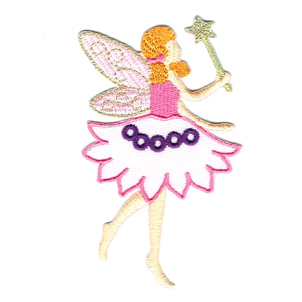 Iron on embroidered pink fairy with wand patch