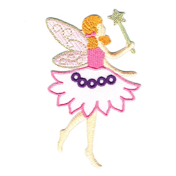 Iron on embroidered pink fairy with wand patch